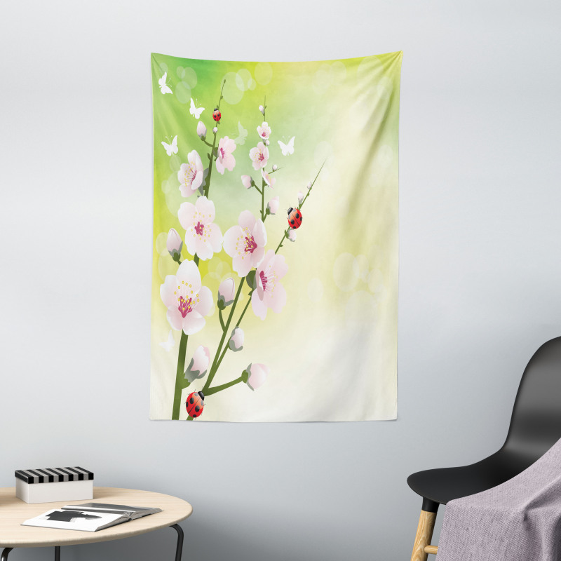 Blossoms Ladybugs Spring Tapestry