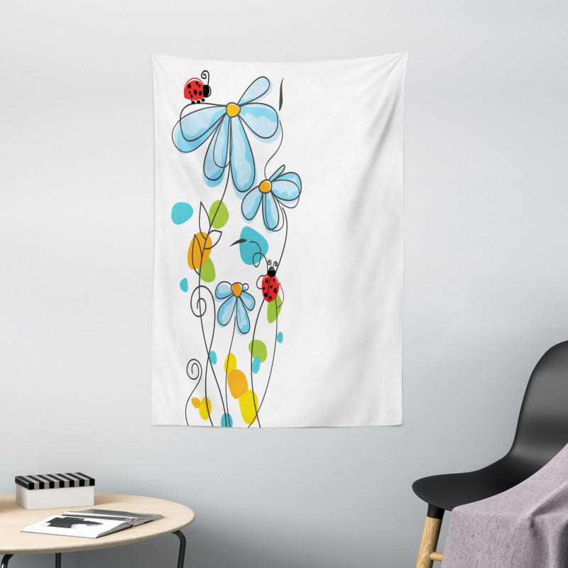 Cartoon Ladybugs Flowers Tapestry