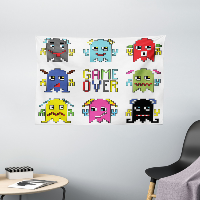 Pixel Robot Emotion Wide Tapestry