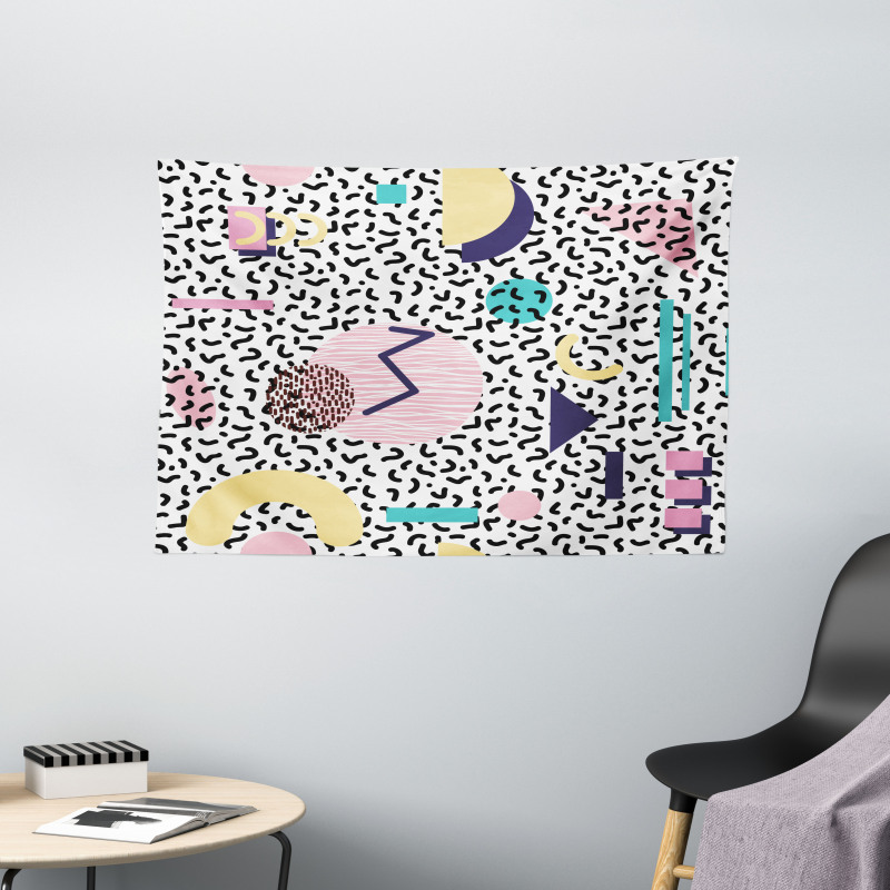 Retro Geometric Shapes Wide Tapestry