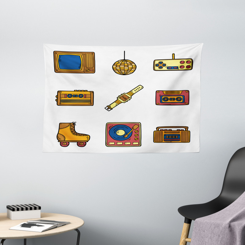 Cartoon Nostalgic Wide Tapestry