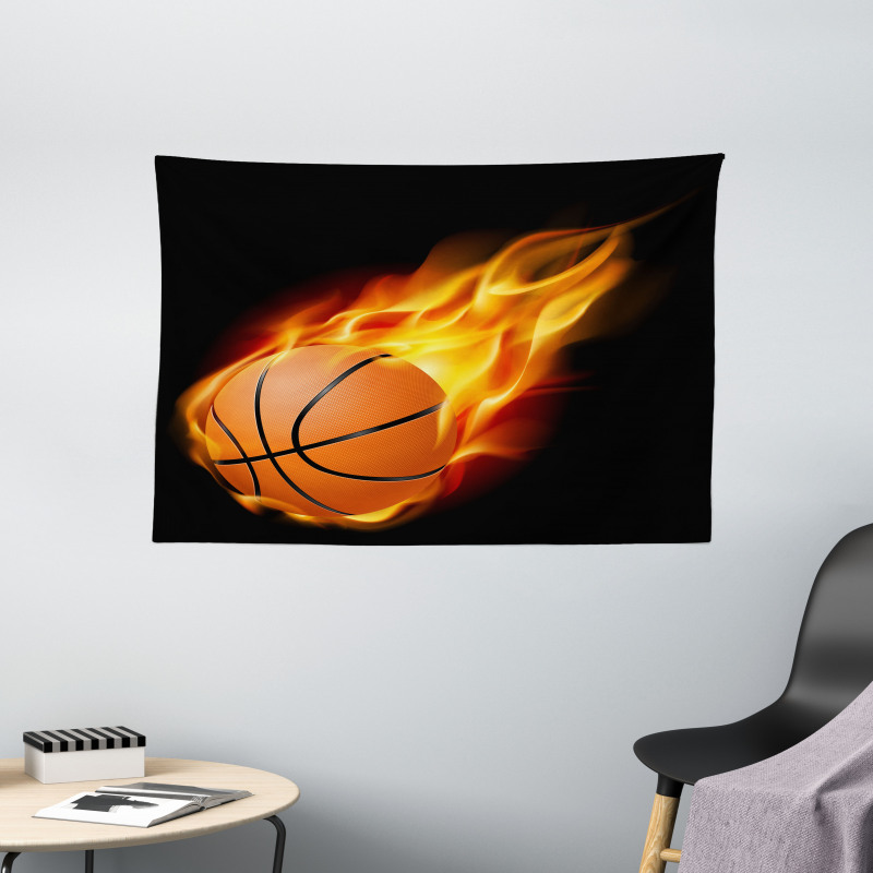 Basketball Fire Shoot Wide Tapestry