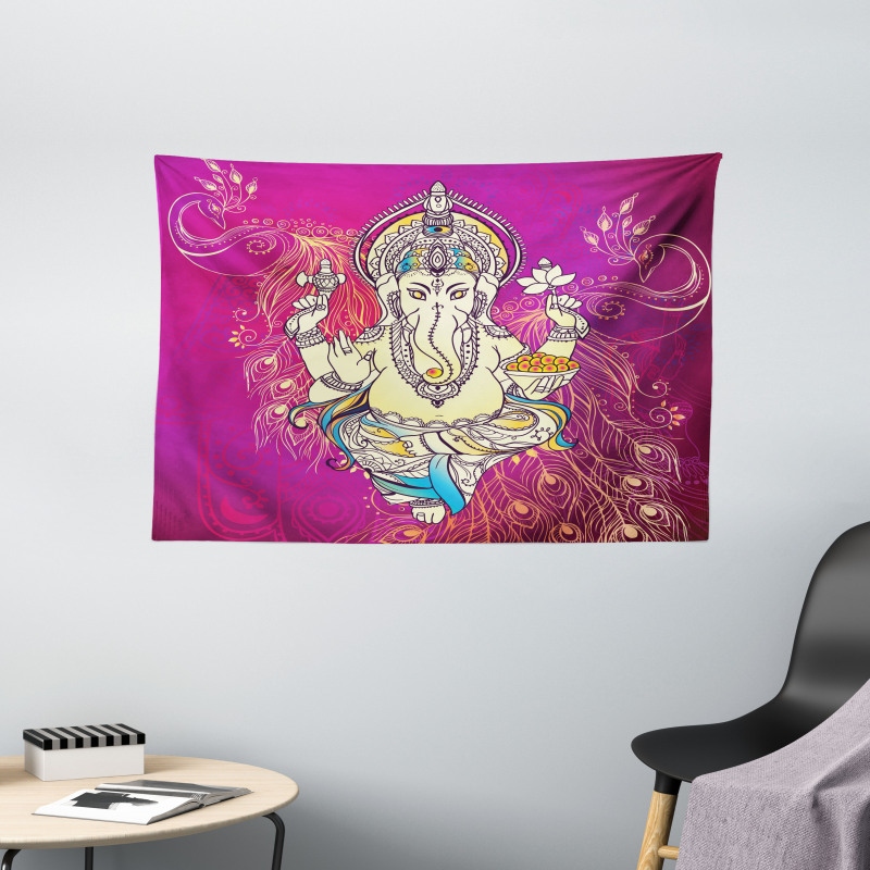 Folkloric Elephant Boho Wide Tapestry