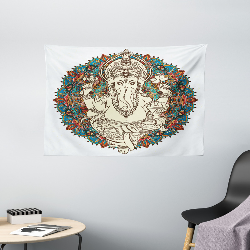 Asian Elephant Blossoms Wide Tapestry