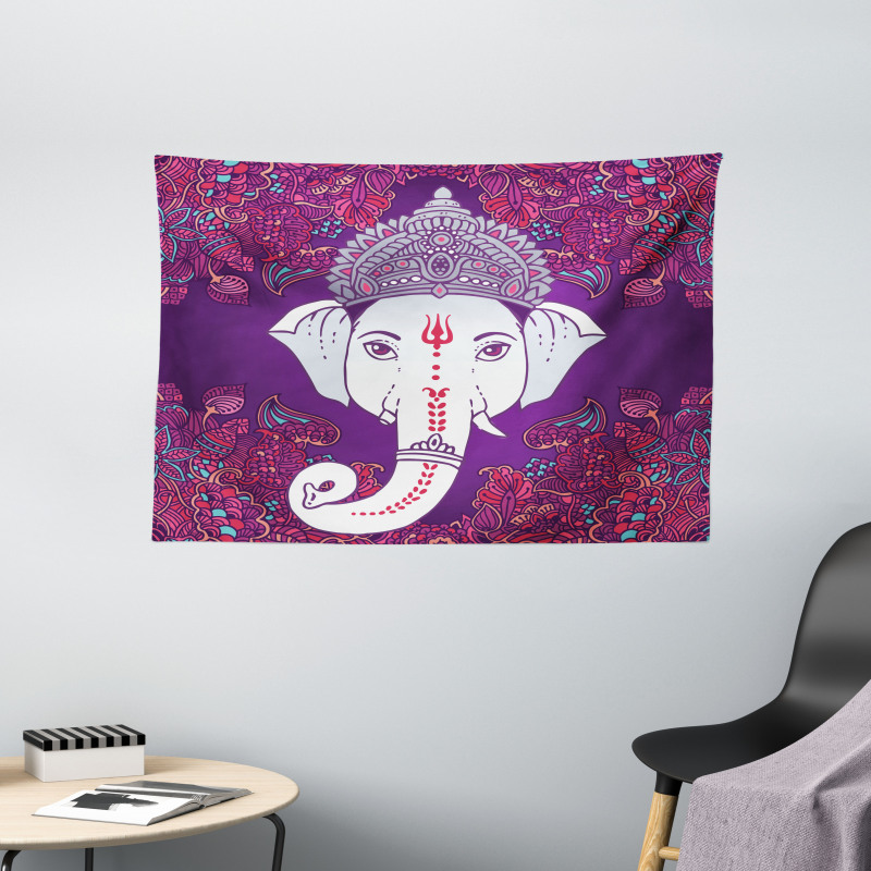 Elephant Floral Design Wide Tapestry