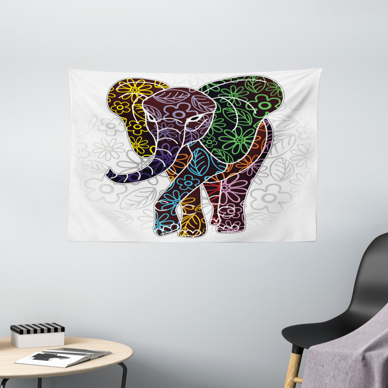 Floral Tribal Shapes Wide Tapestry