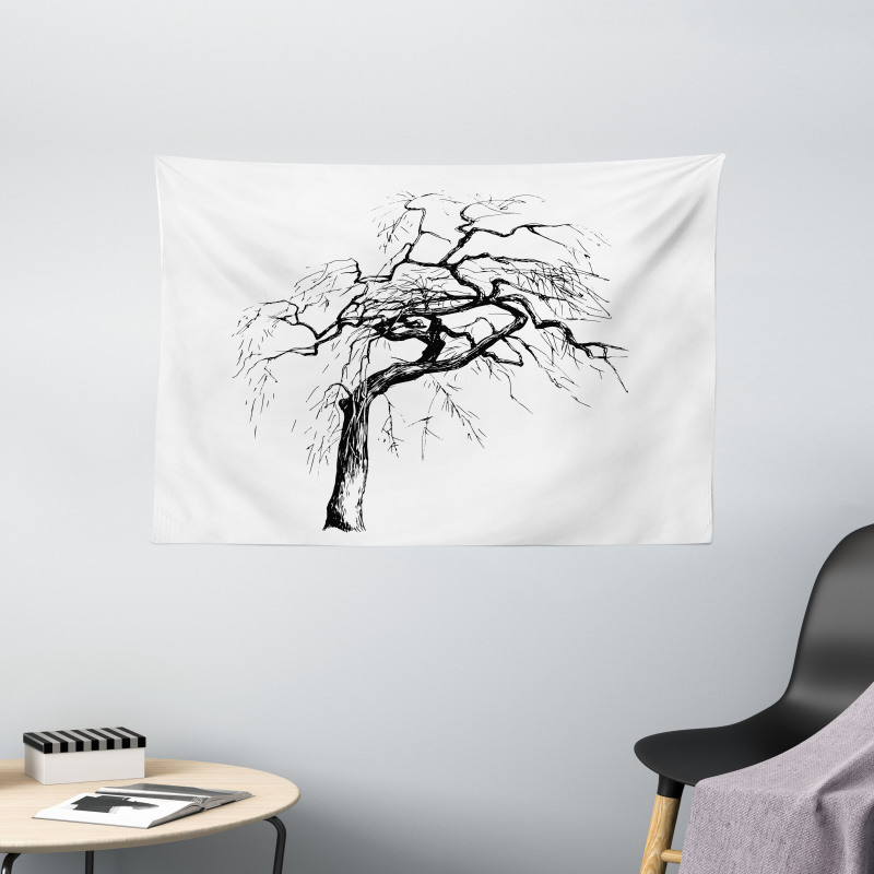 Autumn Tree Dry Branches Wide Tapestry