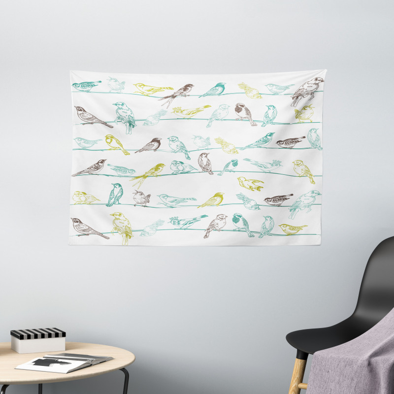 Birds Sitting on Wires Wide Tapestry