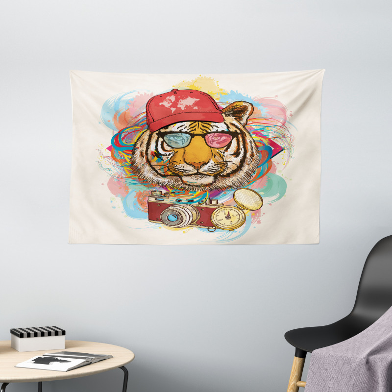 Hipster Tiger Sunglasses Wide Tapestry