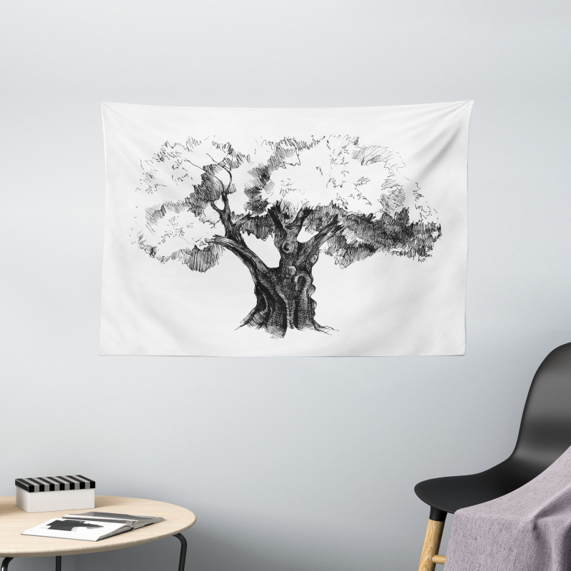 Olive Tree Retro Nature Wide Tapestry