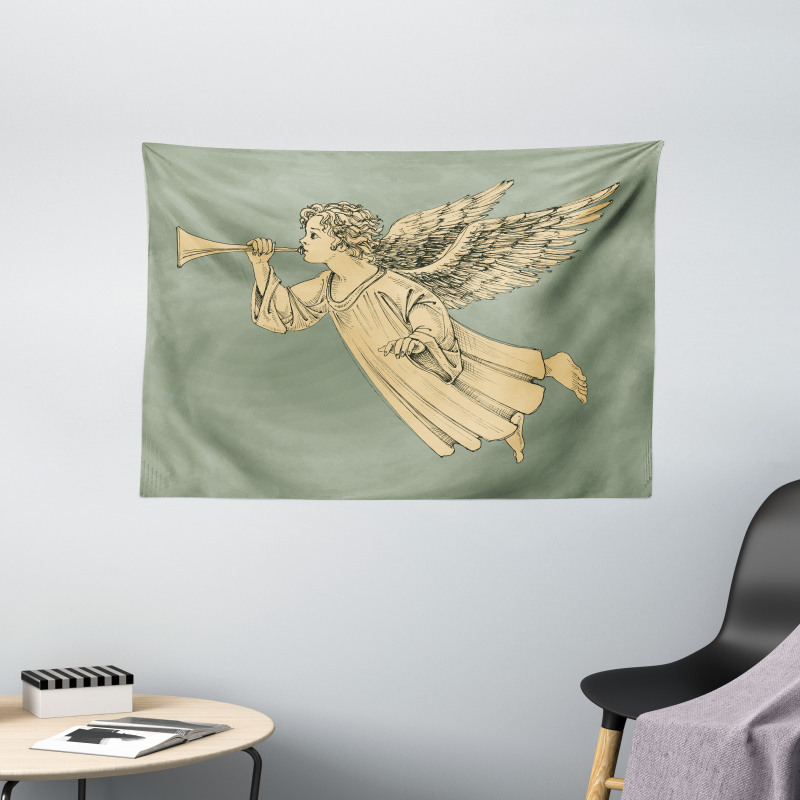 Flying Angel Art Wide Tapestry