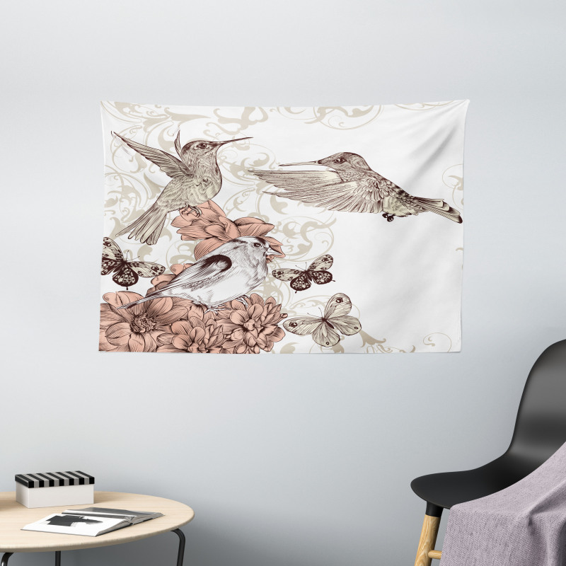 Birds Butterflies Art Wide Tapestry