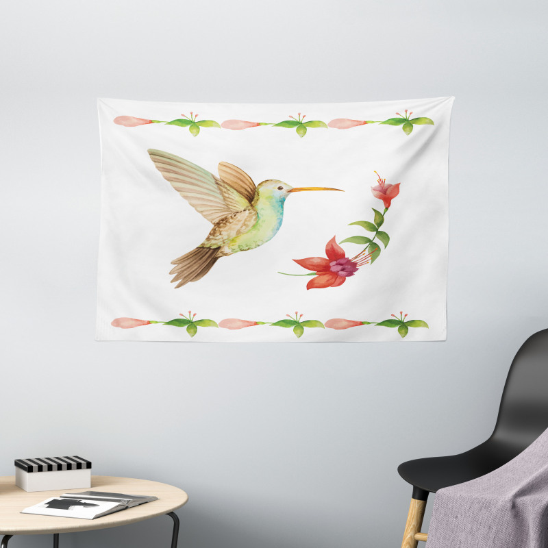 Hummingbird Artwork Wide Tapestry