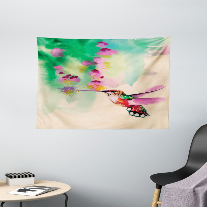 Colibri and Flowers Wide Tapestry