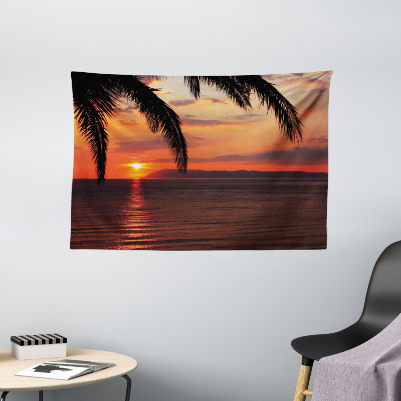 Sunrise on Sea and Palms Wide Tapestry