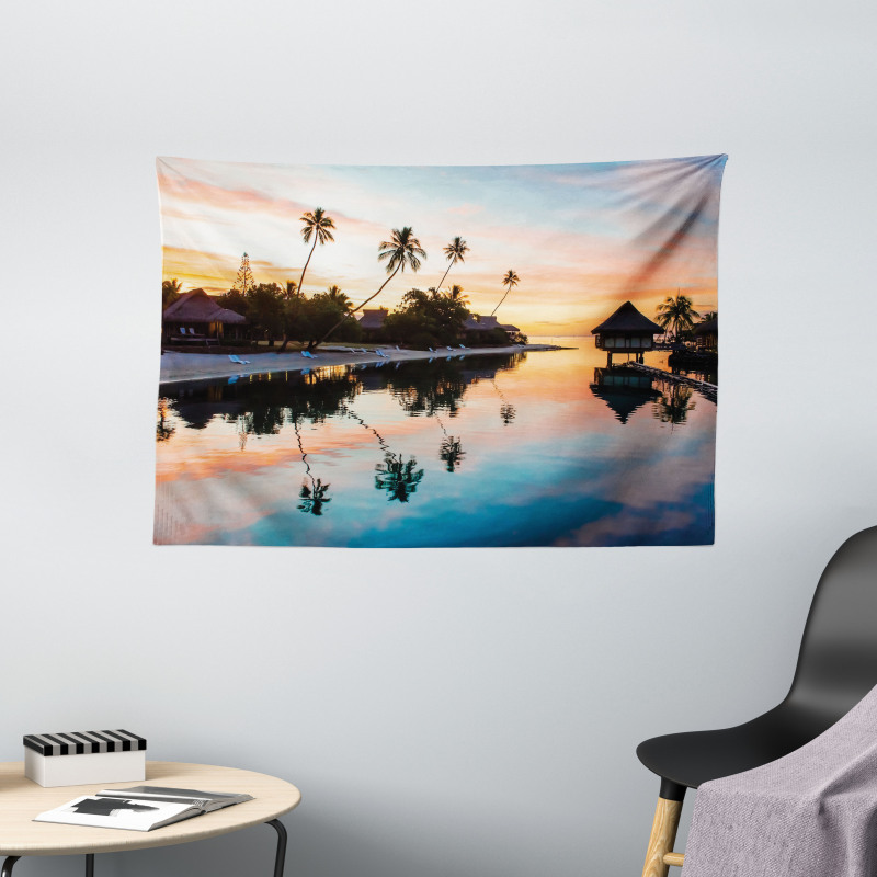Sunset Moorea Island Wide Tapestry
