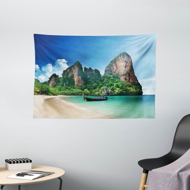 Thailand Rock Cliff Beach Wide Tapestry