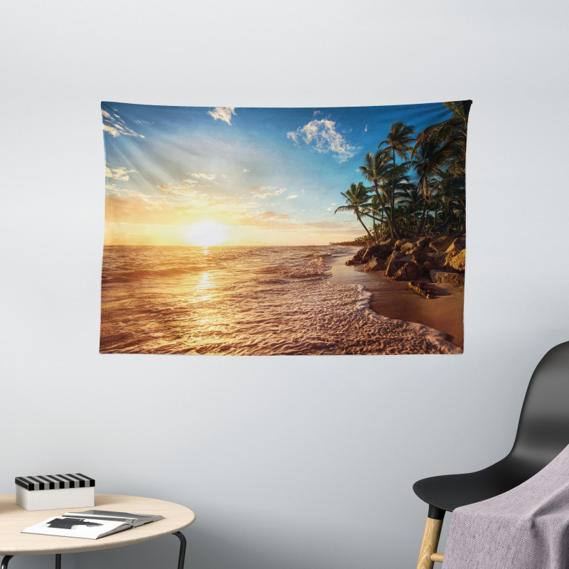 Palm Trees on Beach Wide Tapestry