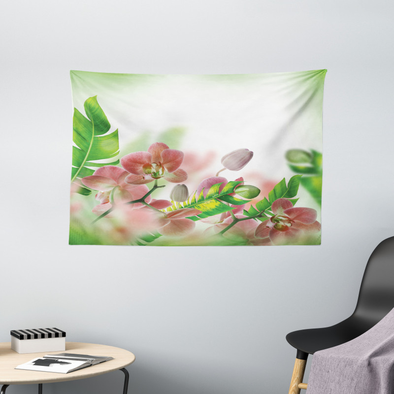Orchids Blossoms Leaves Wide Tapestry