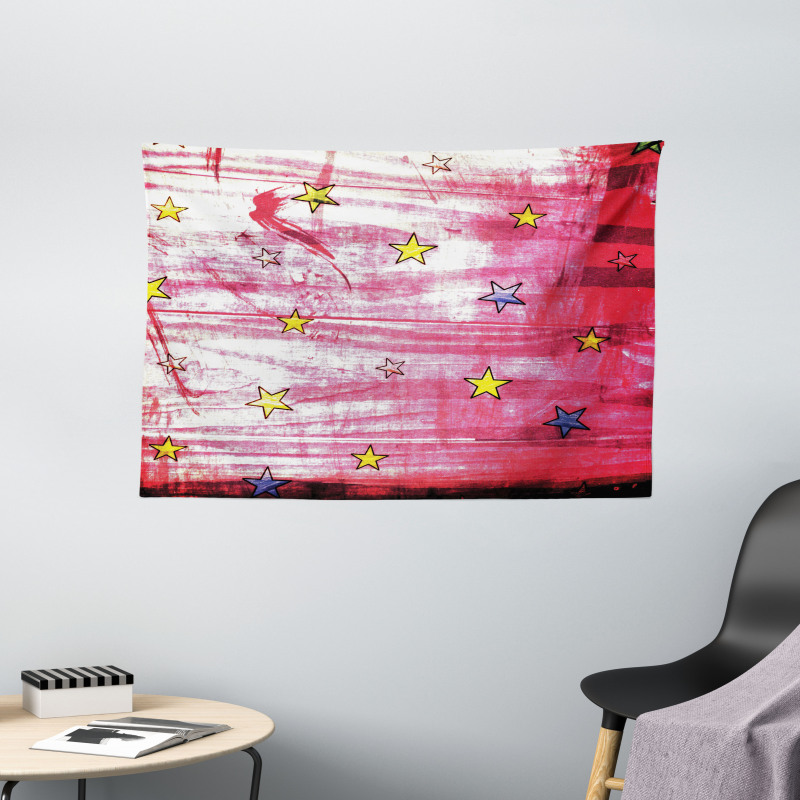 Red Grunge Celestial Wide Tapestry
