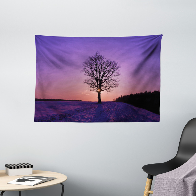 Oak Sunset Winter Time Wide Tapestry