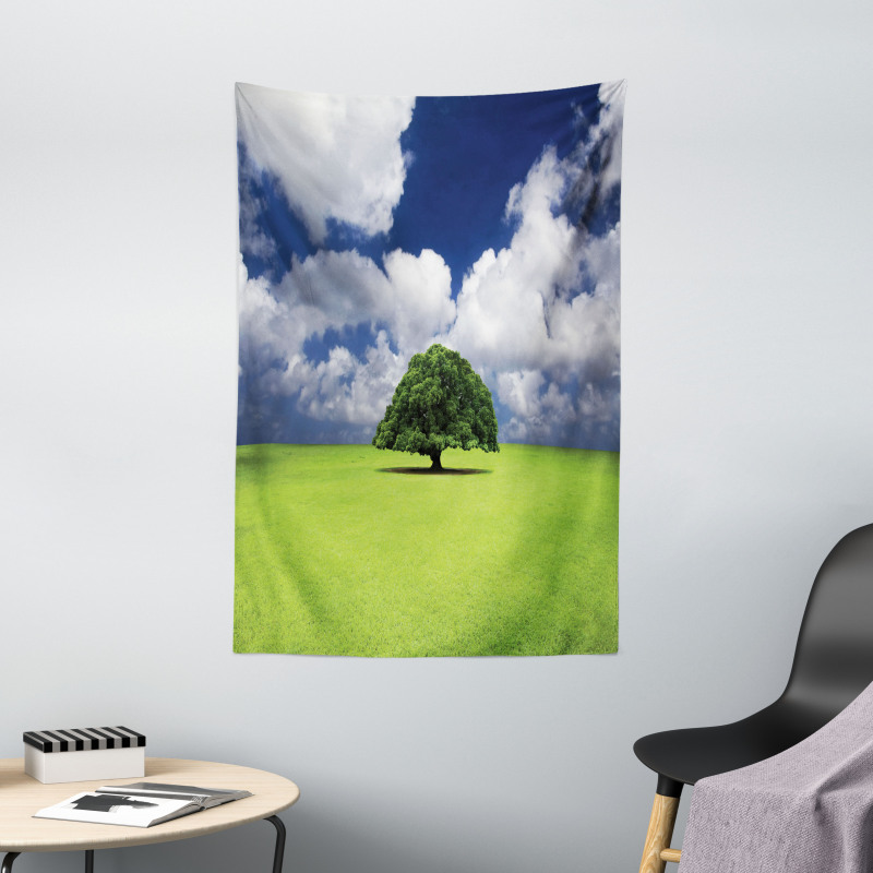 Old Tree in Grass Field Tapestry