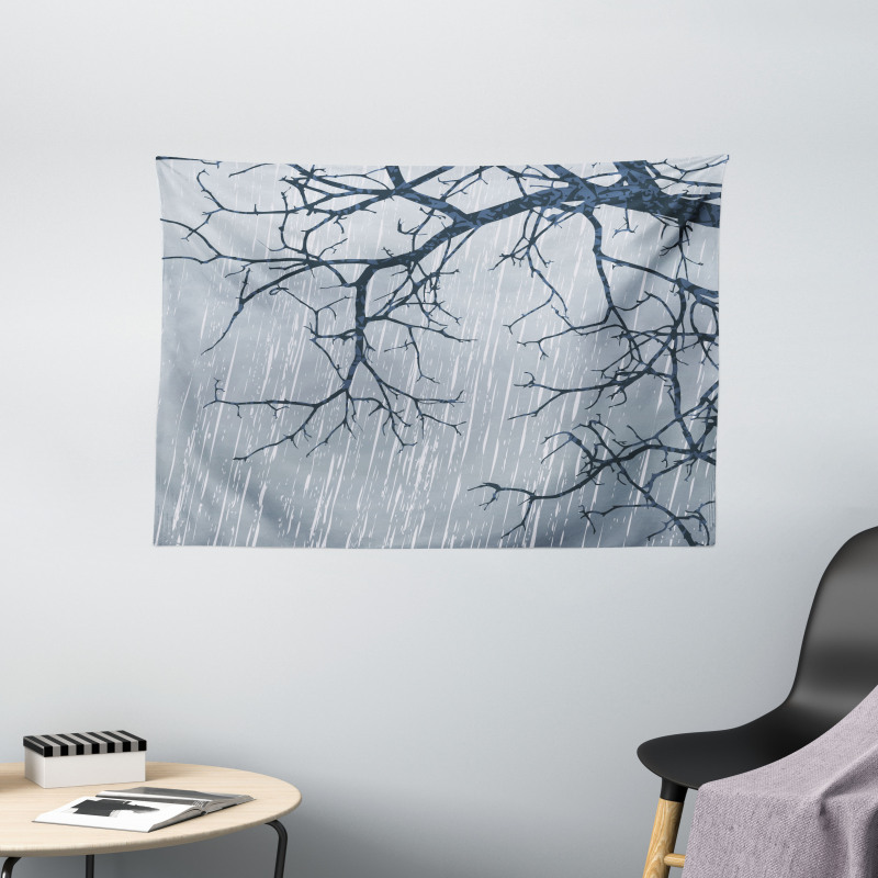 Rainy Day Winter Branches Wide Tapestry
