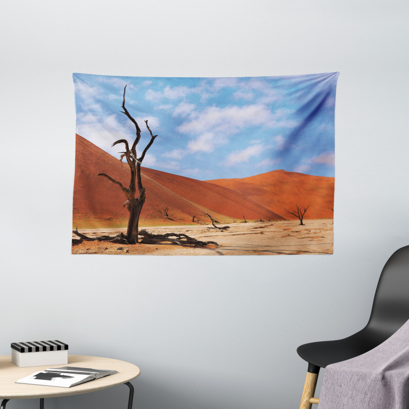 Lonely Tree in Desert Wide Tapestry