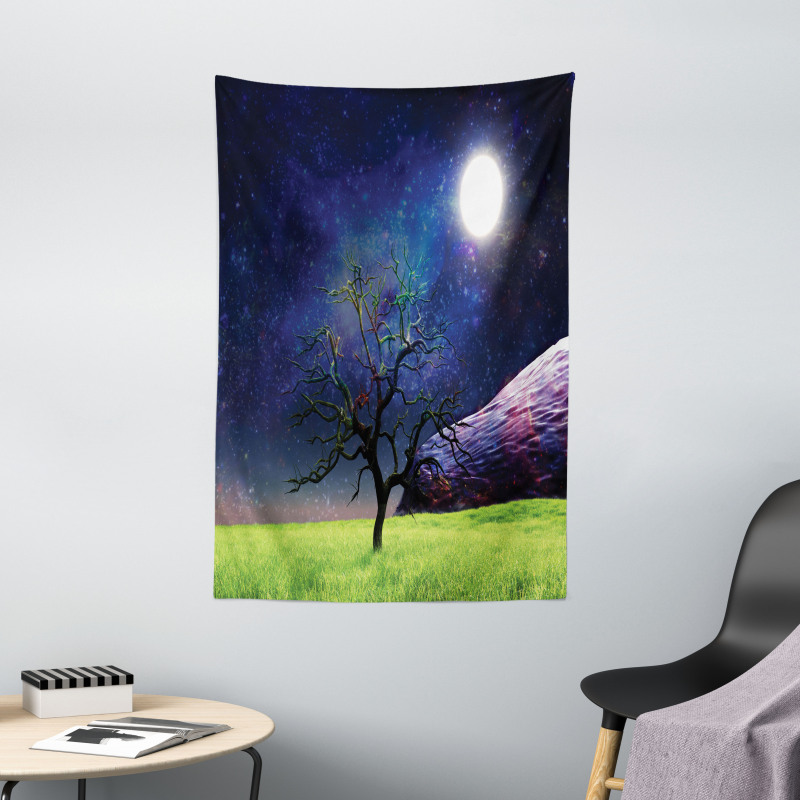 Full Moon Galaxy Grass Tapestry