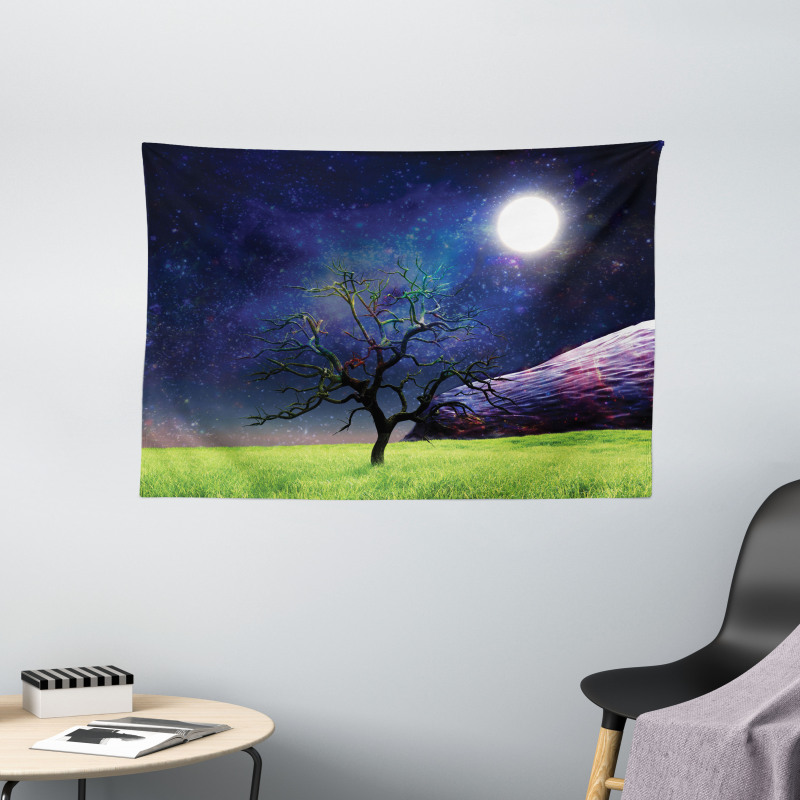 Full Moon Galaxy Grass Wide Tapestry