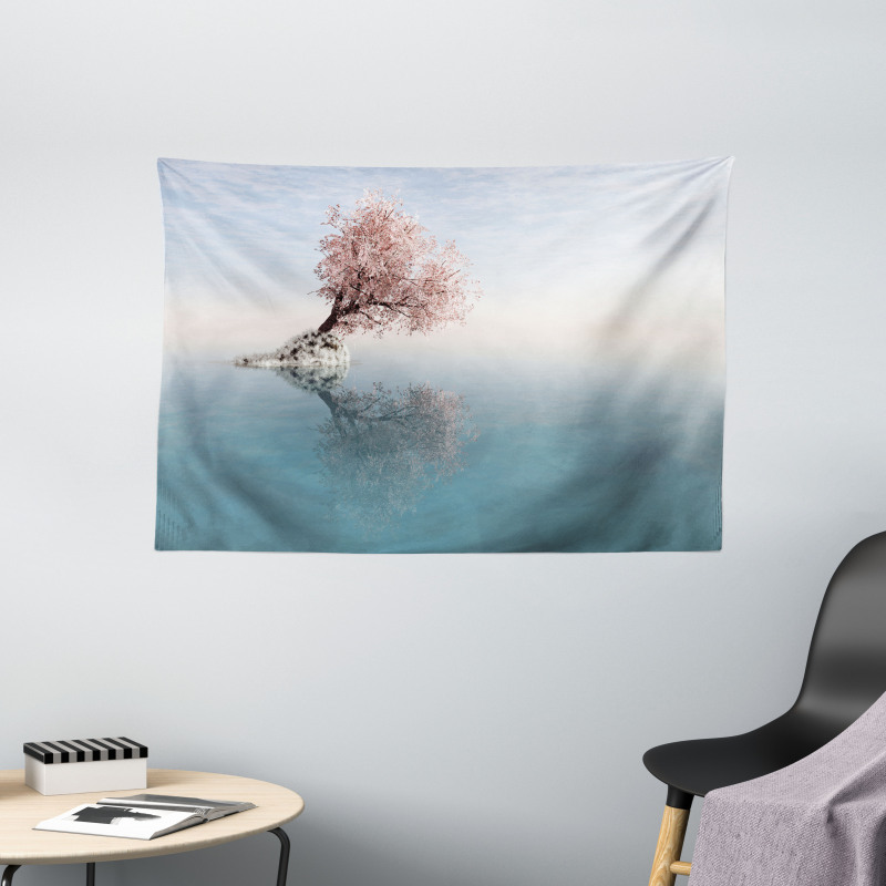 Lonely Tree in Water Wide Tapestry