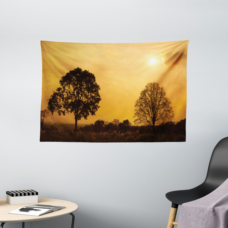 Tree on Sunset Twilight Wide Tapestry