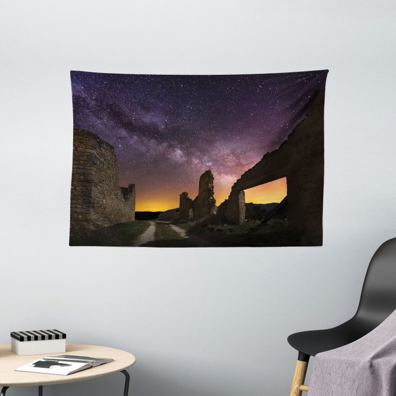 Roman Ruins at Night Wide Tapestry