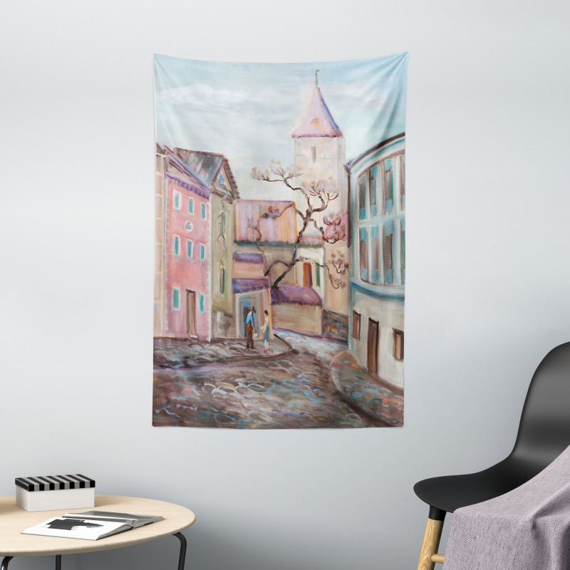 Watercolor Effect Town Tapestry