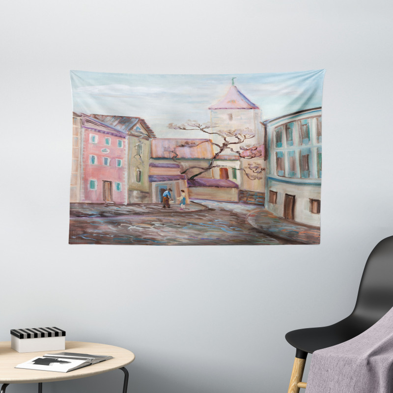 Watercolor Effect Town Wide Tapestry