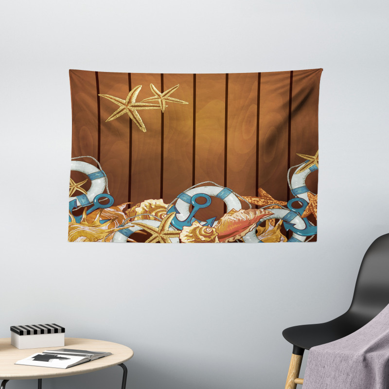 Seashell Anchor Wooden Wide Tapestry