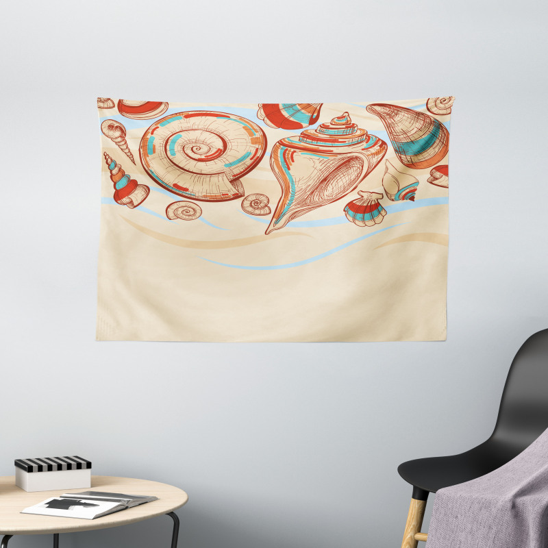 Seashells Pastel Colored Wide Tapestry
