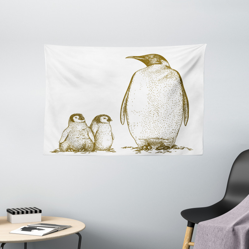 King and Baby Penguin Wide Tapestry