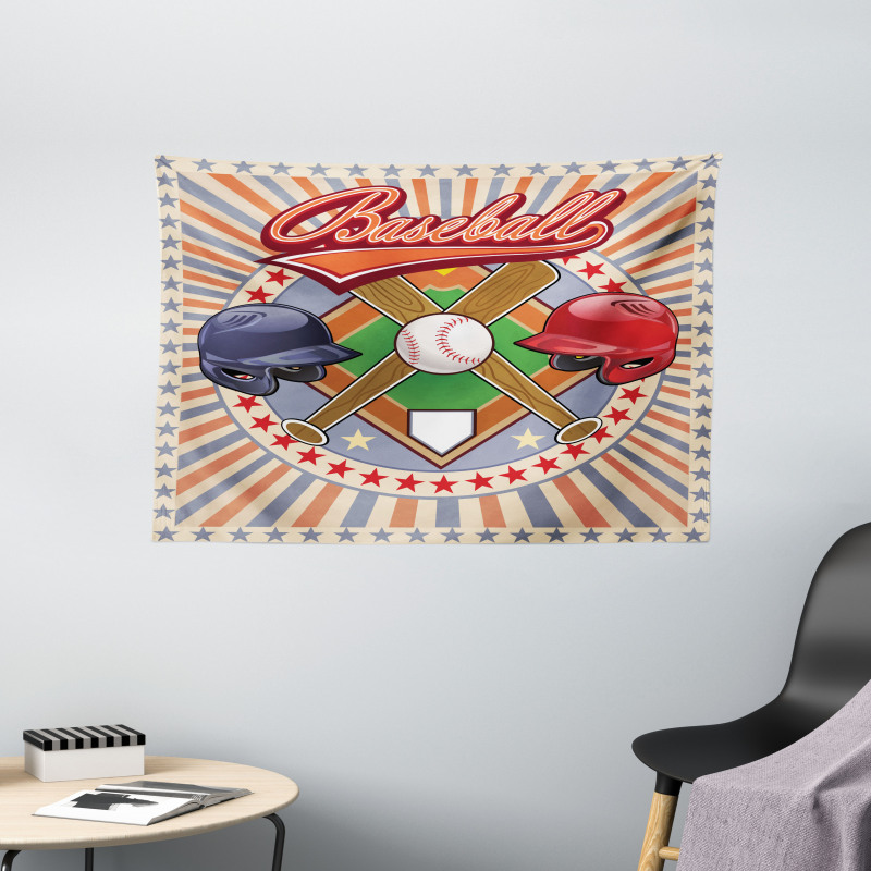 Retro Pop Art Baseball Wide Tapestry