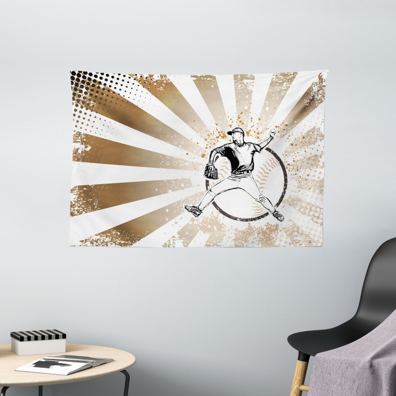 Retro Baseball Pop Art Wide Tapestry