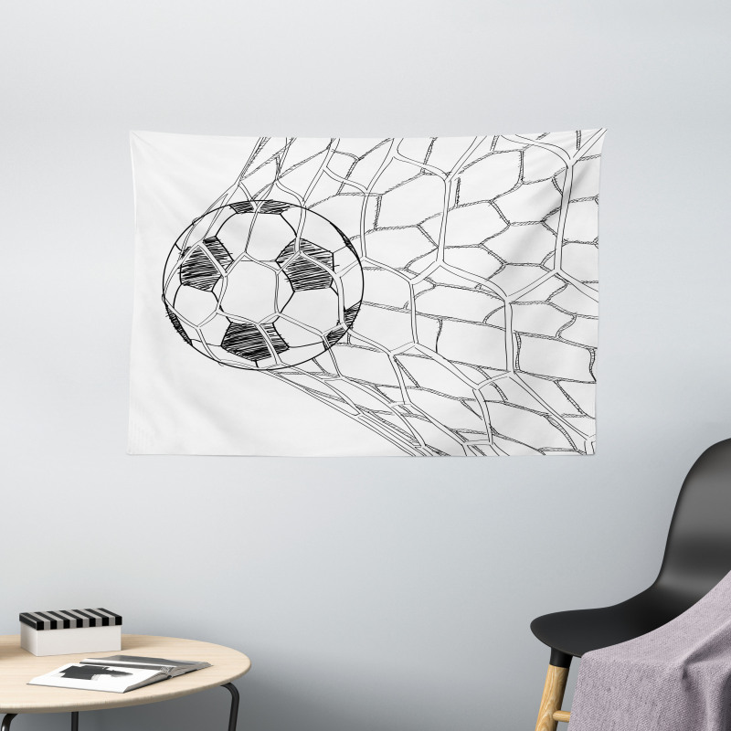 Soccer Ball in Net Wide Tapestry