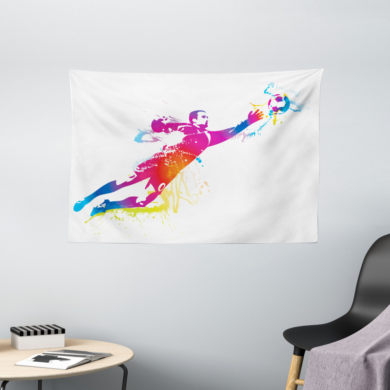 Goalkeeper Catches Ball Wide Tapestry