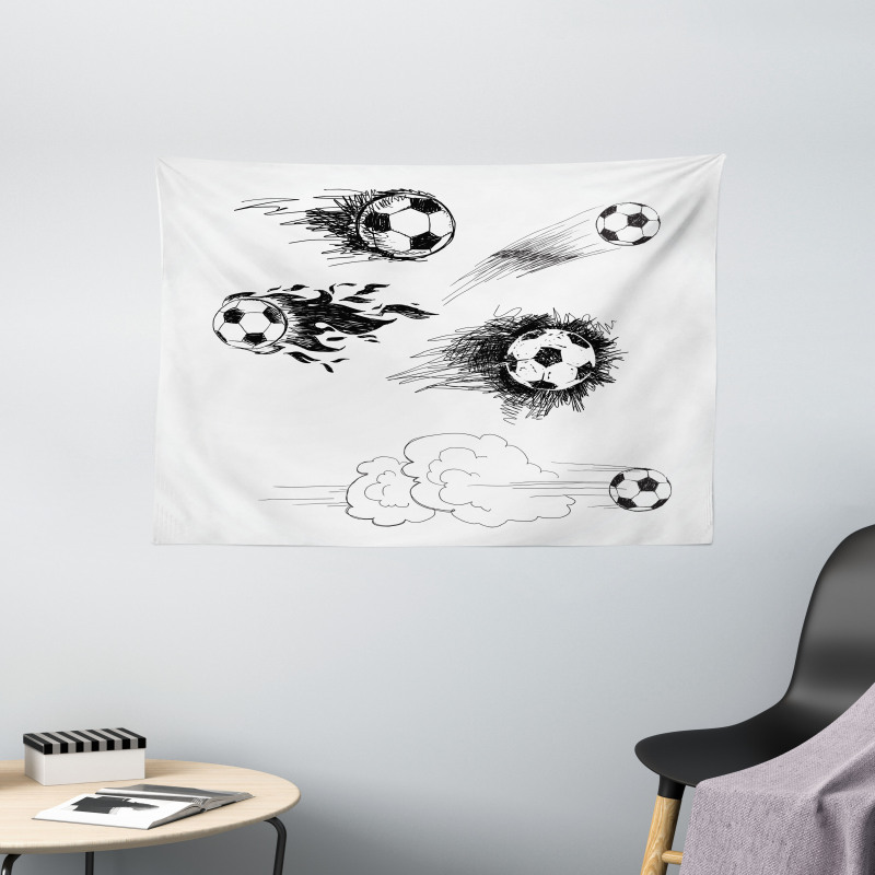 Football in Flame Wide Tapestry