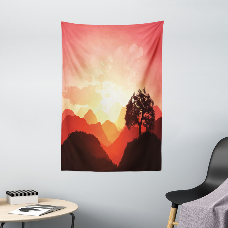 Sunset Tree Mountains Tapestry