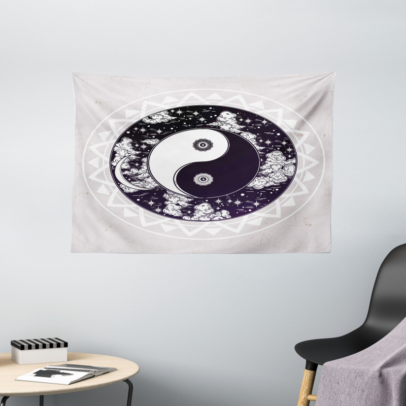 Ying Yang Boho Art Wide Tapestry