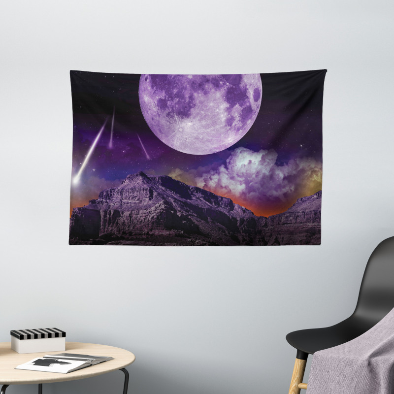 Moon and Asteroids Wide Tapestry