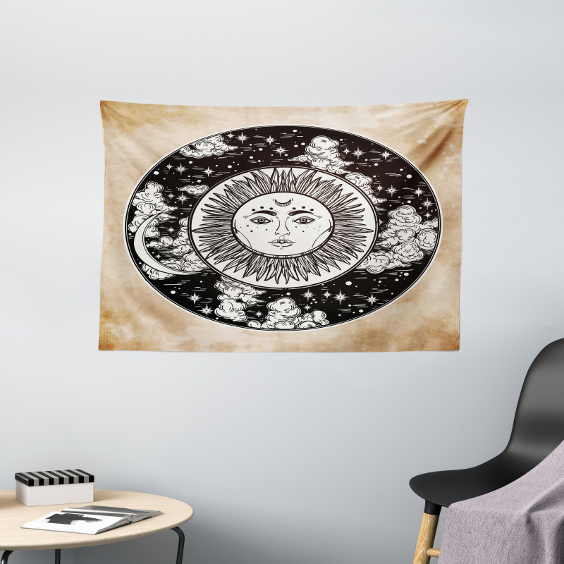 Sun Face Moon Wide Tapestry