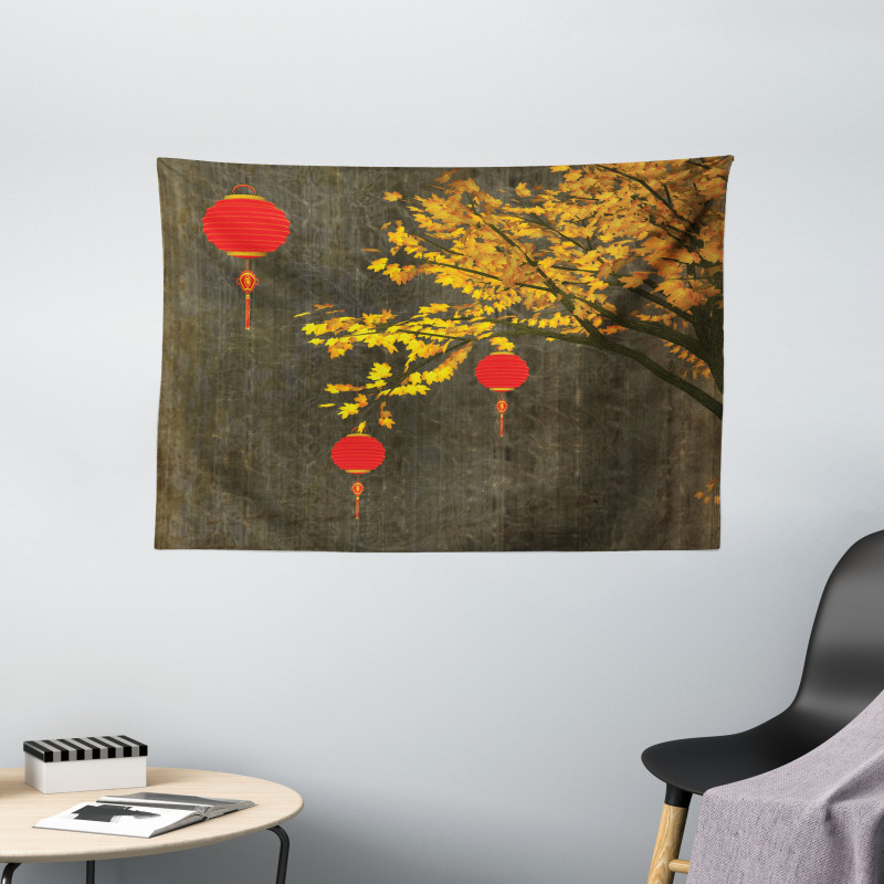 Autumn Tree Vintage Wide Tapestry