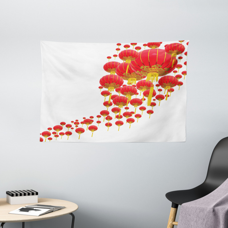 Chinese Lanterns in Sky Wide Tapestry