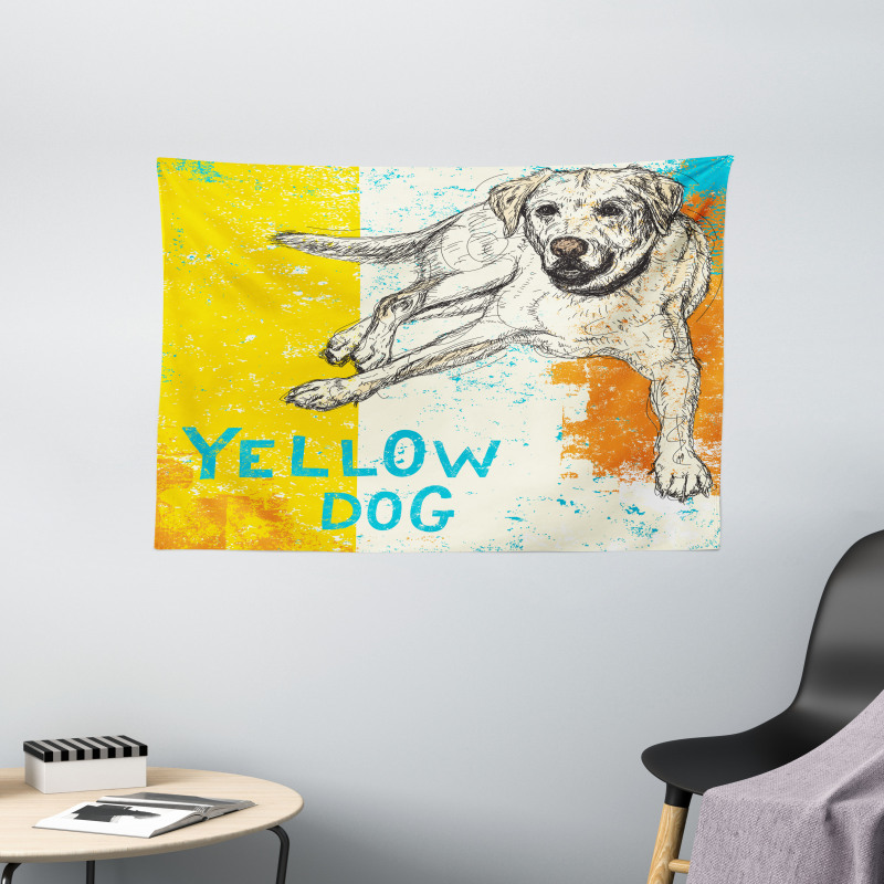 Grunge Sketch Dog Art Wide Tapestry